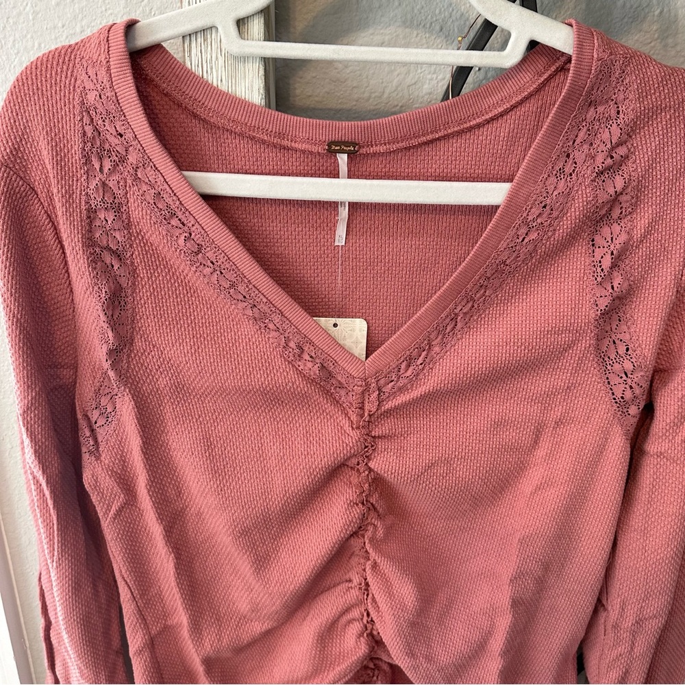 Free People Dusty Rose Ruched V-Neck Top - Picture 9 of 13